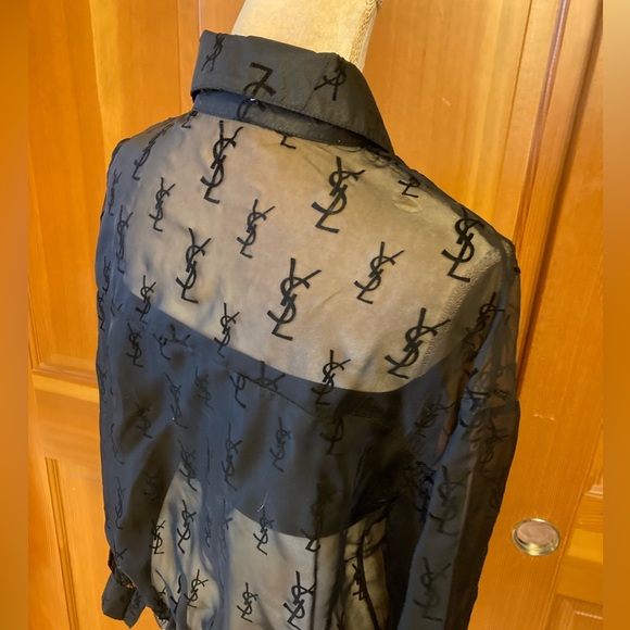 Authentic YSL Saint Laurent Women’s Black sheer button front shirt. FR38 - Picture 14 of 16
